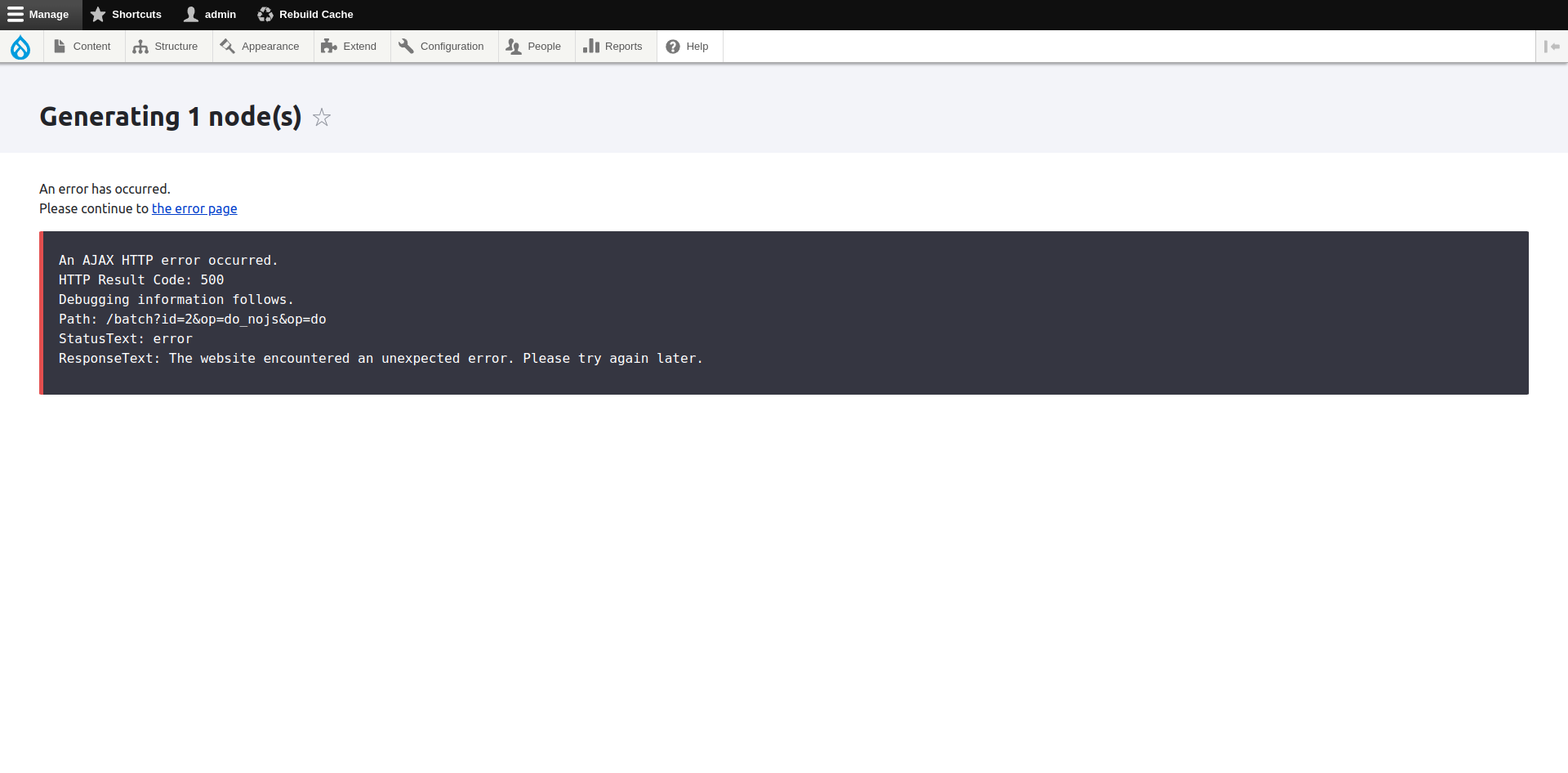 Ajax error on content generation 3354994 drupal
